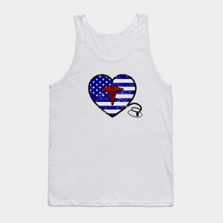 Distressed Heart Stethoscope Flag Tank Top